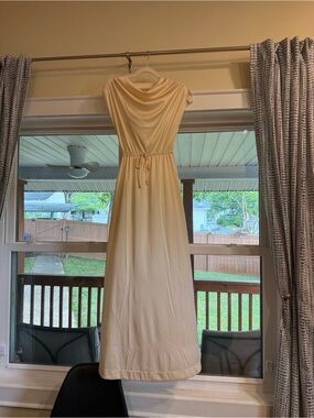 Vintage 70s Cream/Champagne Cowl Neck Maxi Dress